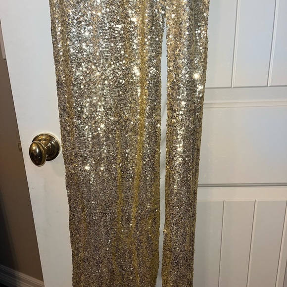 Dillards long gold sequen slit on leg strapless dress size 5/6 worn 1x - Picture 4 of 7